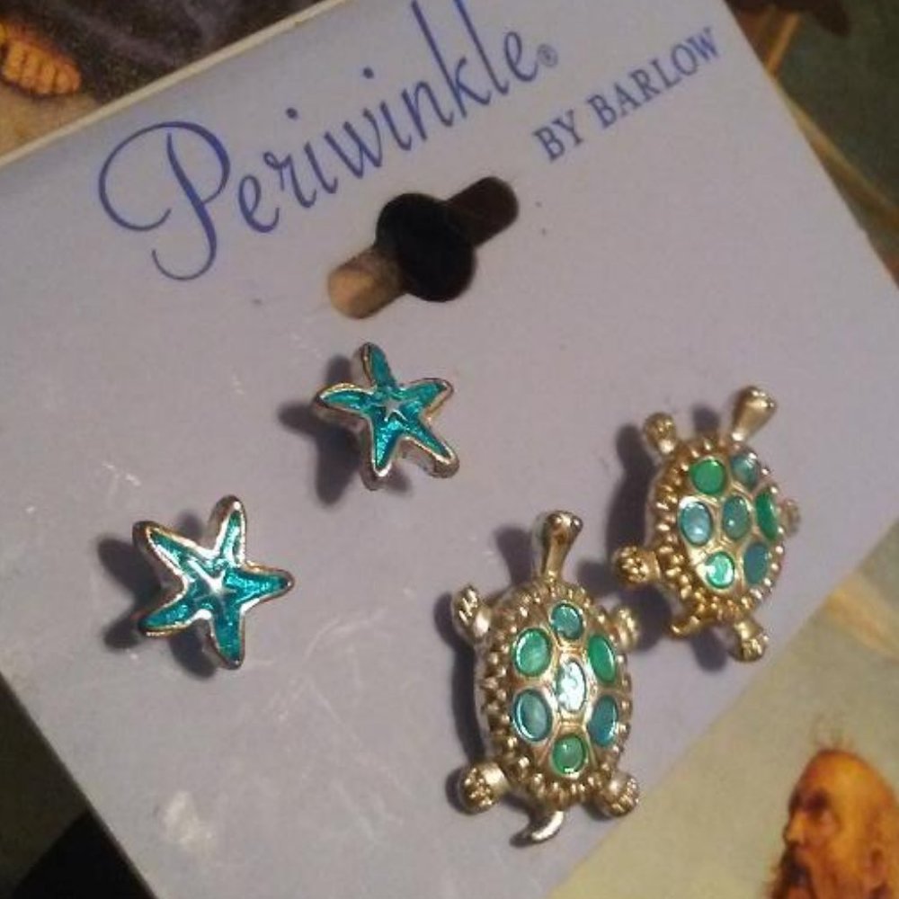 Turtle & Starfish Stud Earrings